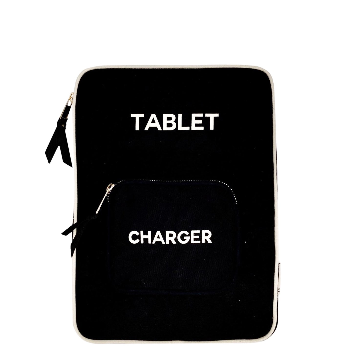 Pochette pour tablette avec poche chargeur attachée en coton naturel